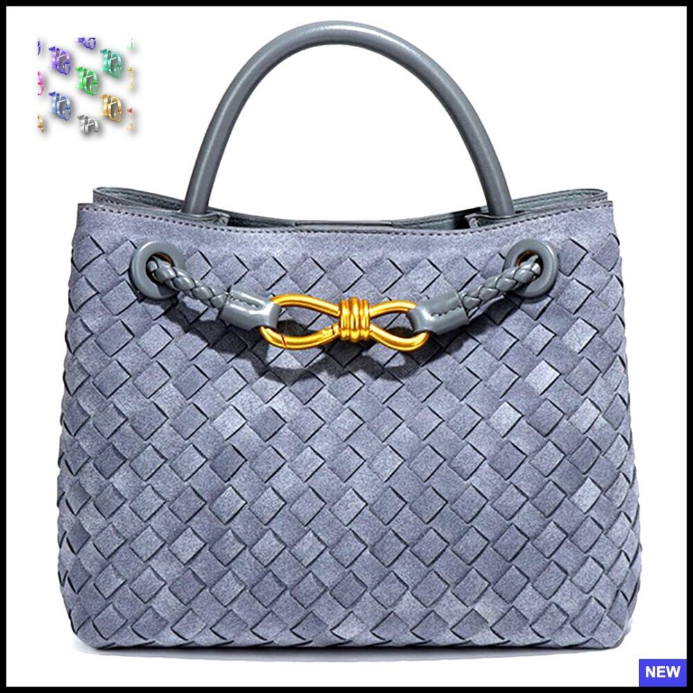 Suede Woven Tote Bag Retro Shoulder Satchel Crossbody Purse Top Handle